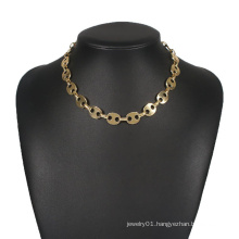 Vintage Hollow Jewelry Set Geometric Clavicle Chain Pig Nose Choker Necklace Bracelet Set